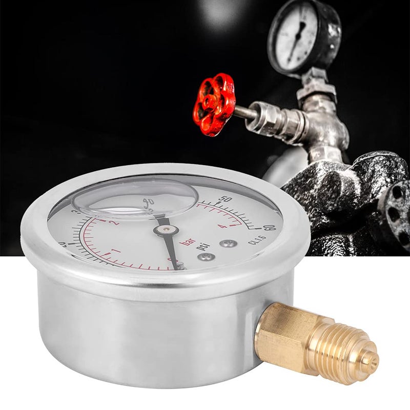 TS PGG604 4 Bar Radial Oil Filled Pressure Gauge 1 4 BSP Stainless Steel Brass Construction Transparent Dial Cover - Image 5